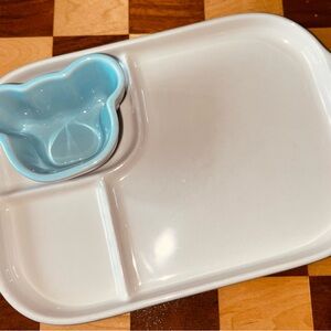 Le Creuset White and Light Blue Divided Plate with Service Dish Tray